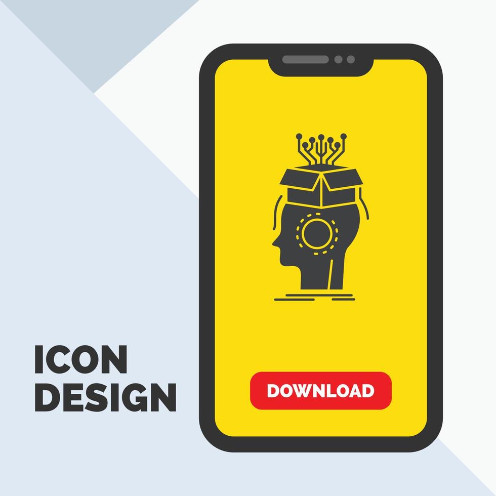 sousveillance. Artificial. brain. digital. head Glyph Icon in Mobile for Download Page. Yellow Background vector