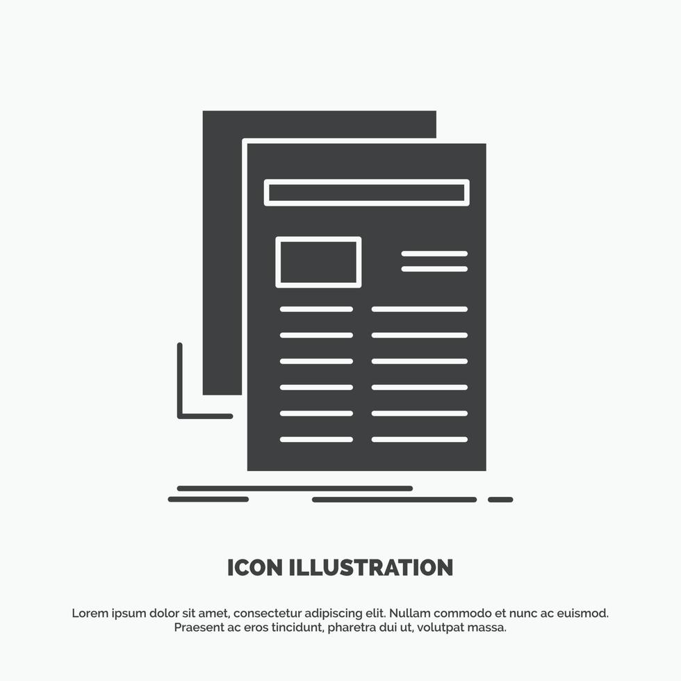 gaceta. medios de comunicación. noticias. Boletin informativo. icono de periódico. símbolo gris vectorial de glifo para ui y ux. sitio web o aplicación móvil vector