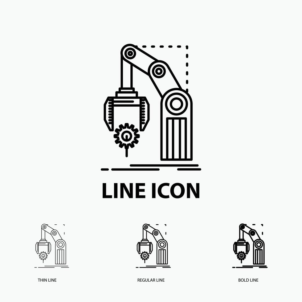 Automation. factory. hand. mechanism. package Icon in Thin. Regular and Bold Line Style. Vector illustration