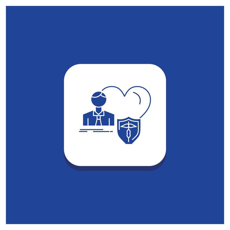 Blue Round Button for insurance. family. home. protect. heart Glyph icon vector