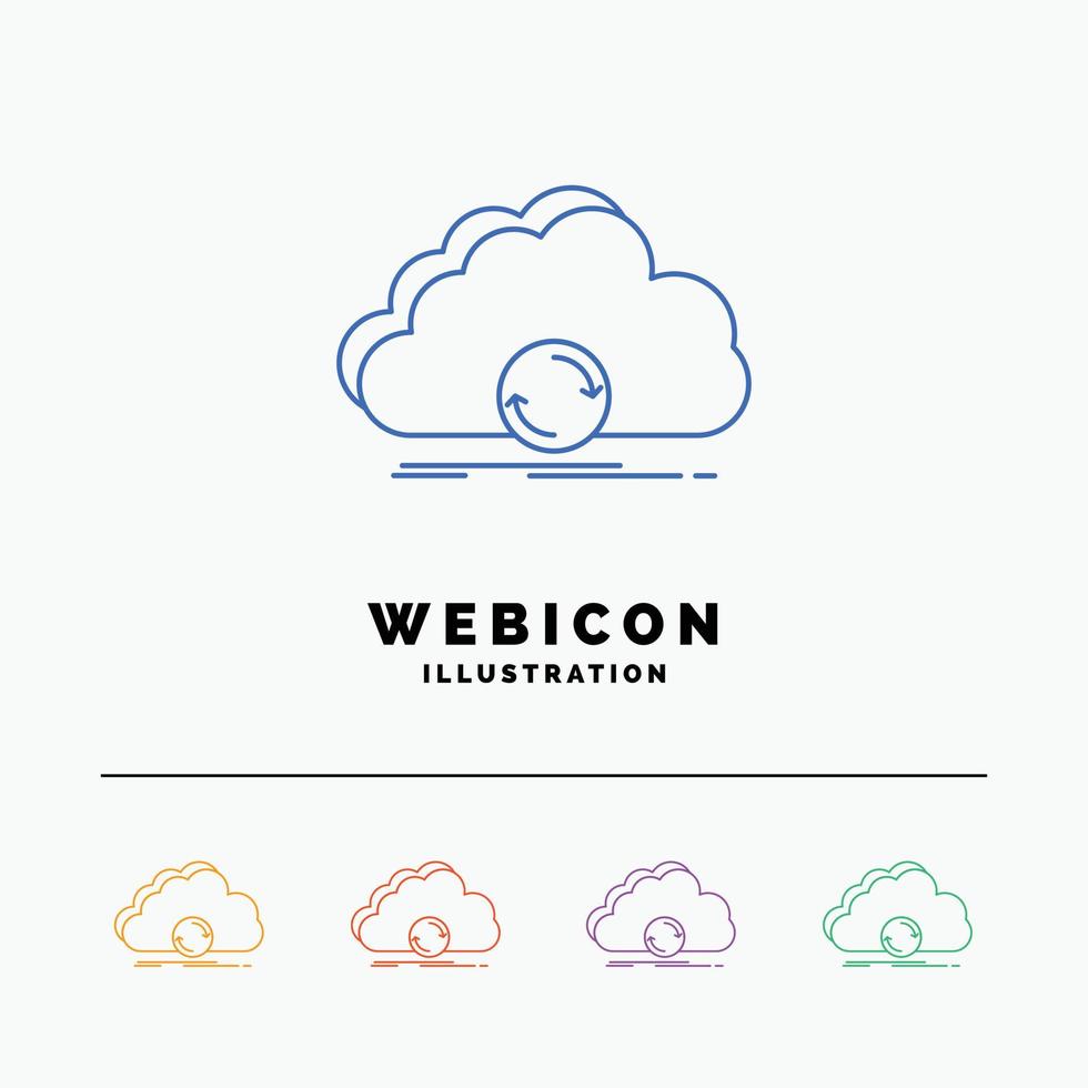 nube. sincronizando sincronizar datos. plantilla de icono de web de línea de color de sincronización 5 aislada en blanco. ilustración vectorial vector