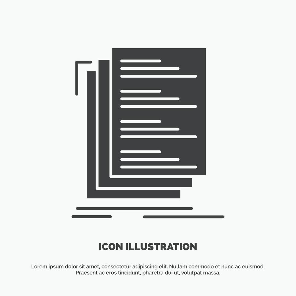 código. codificación. compilar. archivos icono de lista. símbolo gris vectorial de glifo para ui y ux. sitio web o aplicación móvil vector