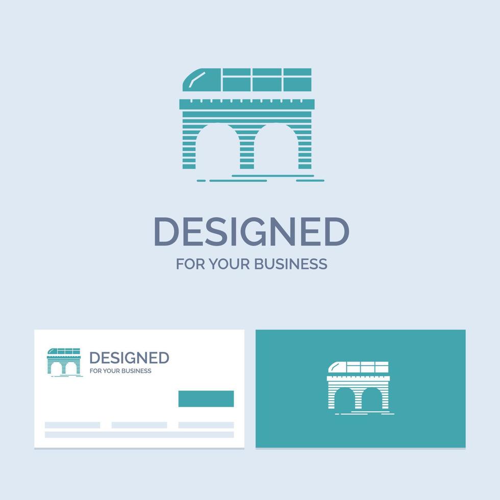 metro. ferrocarril. ferrocarril. tren. símbolo de icono de glifo de logotipo de empresa de transporte para su negocio. tarjetas de visita turquesas con plantilla de logotipo de marca. vector