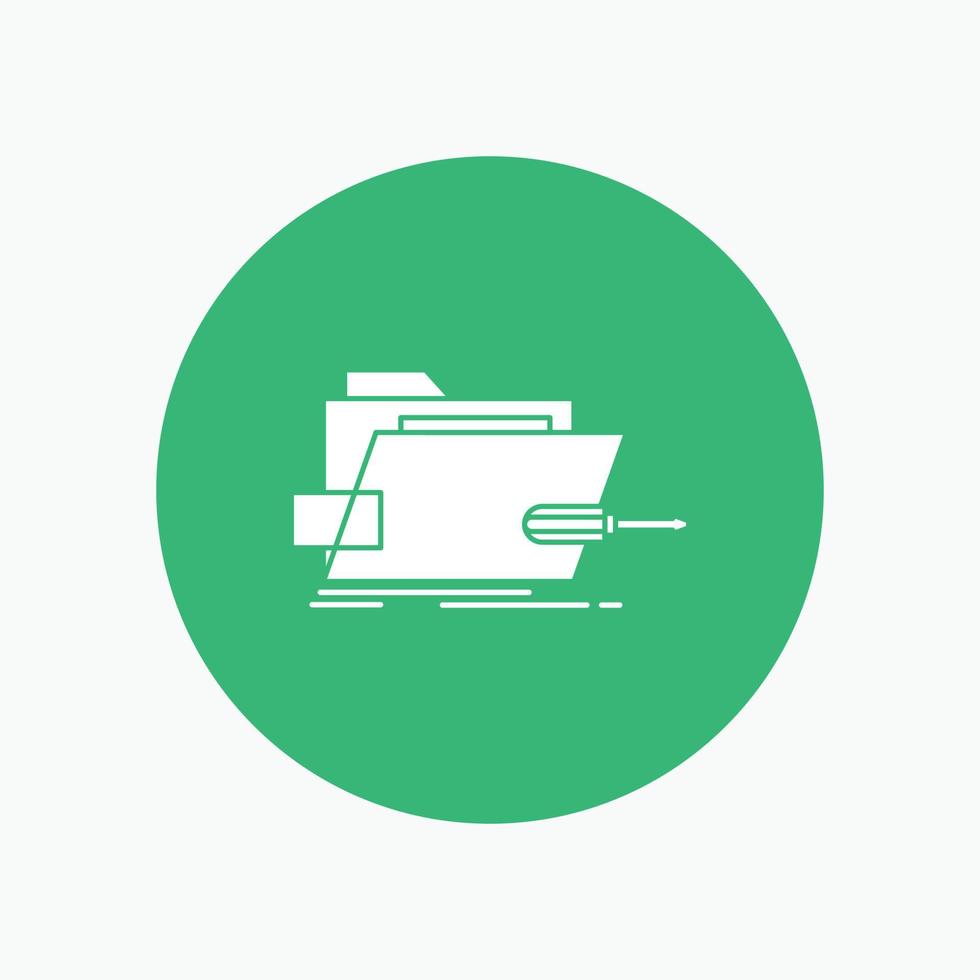 Folder. repair. skrewdriver. tech. technical White Glyph Icon in Circle. Vector Button illustration