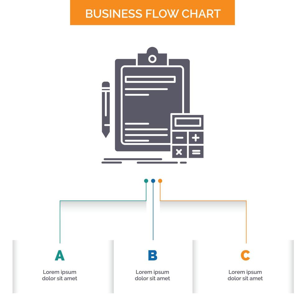 Accounting. banking. calculator. finance. Audit Business Flow Chart Design with 3 Steps. Glyph Icon For Presentation Background Template Place for text. vector