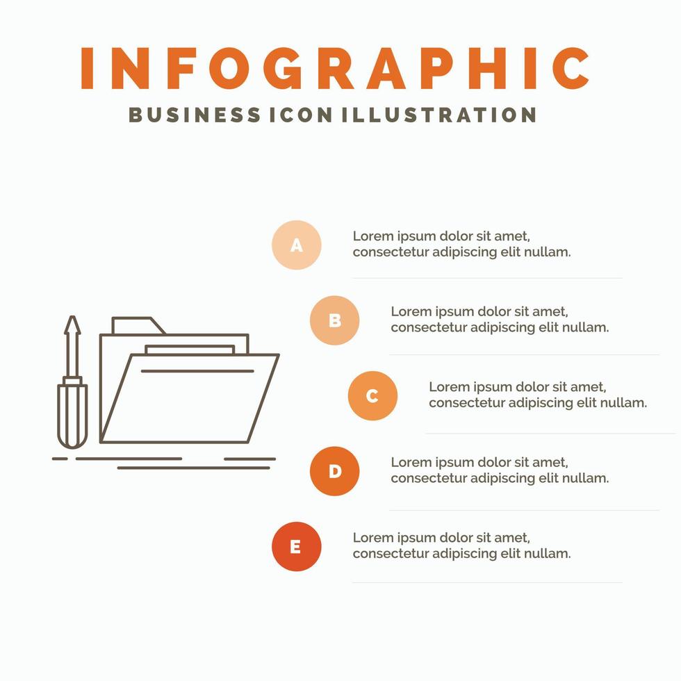 folder. tool. repair. resource. service Infographics Template for Website and Presentation. Line Gray icon with Orange infographic style vector illustration