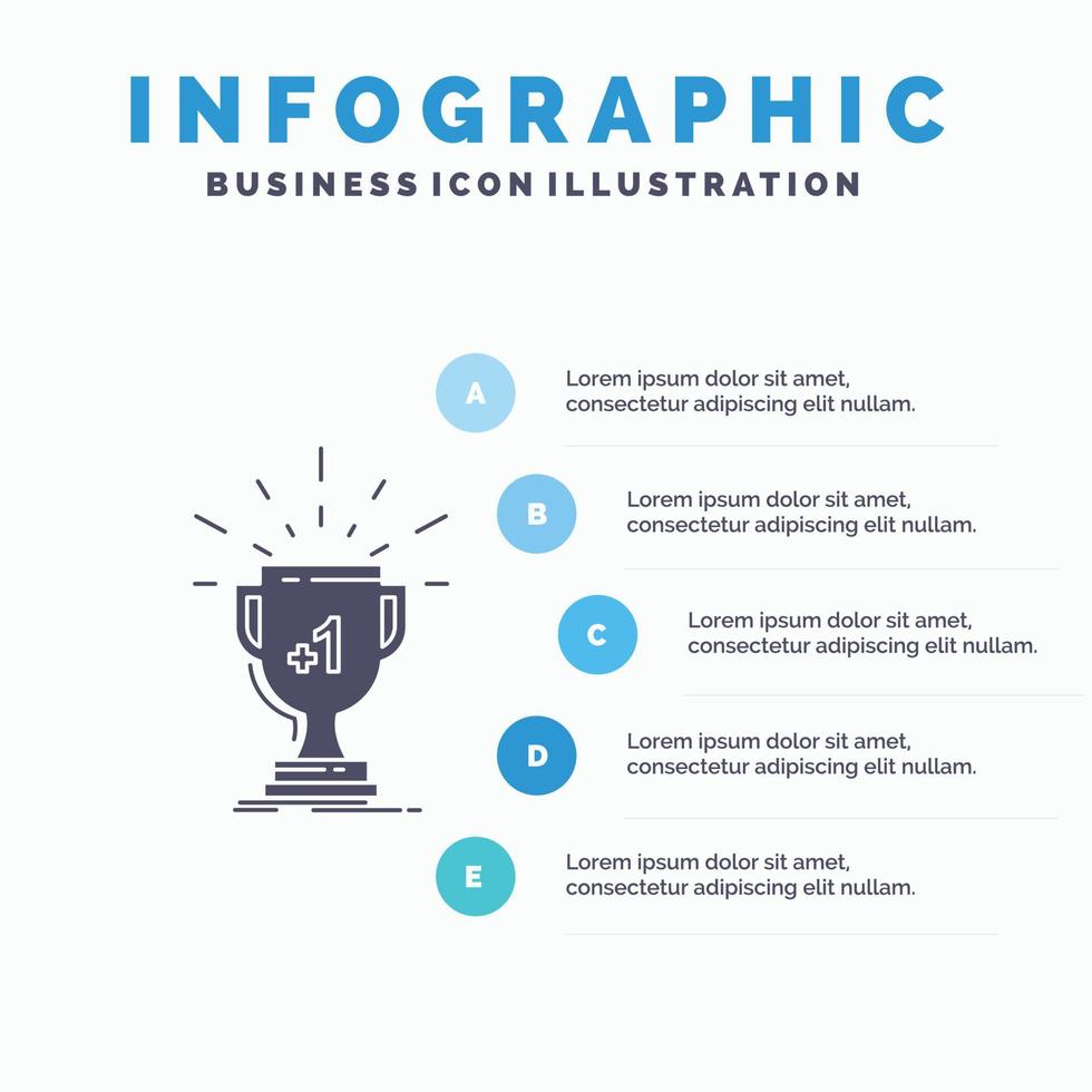 otorgar. trofeo. victoria. premio. primera plantilla de infografía para sitio web y presentación. icono de glifo gris con ilustración de vector de estilo infográfico azul.