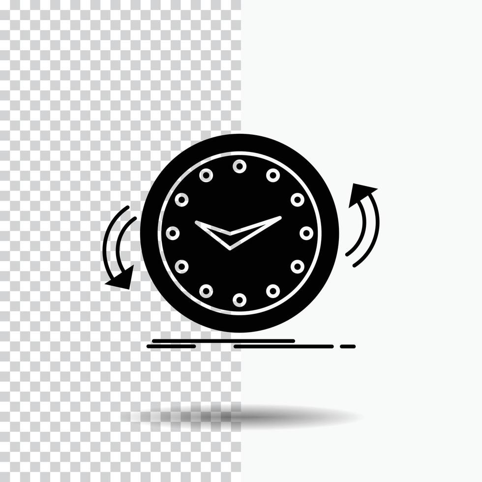 respaldo. reloj. agujas del reloj. encimera. icono de glifo de tiempo sobre fondo transparente. icono negro vector