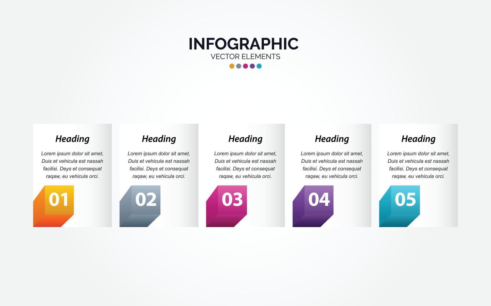 plantilla de diseño infográfico horizontal empresarial con iconos y 5 cinco opciones o pasos. vector
