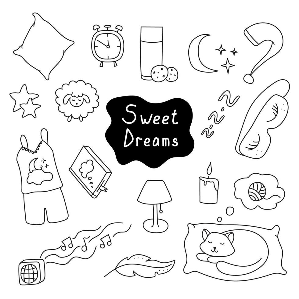 Hand drawn vector illustration set of sweet dreams.