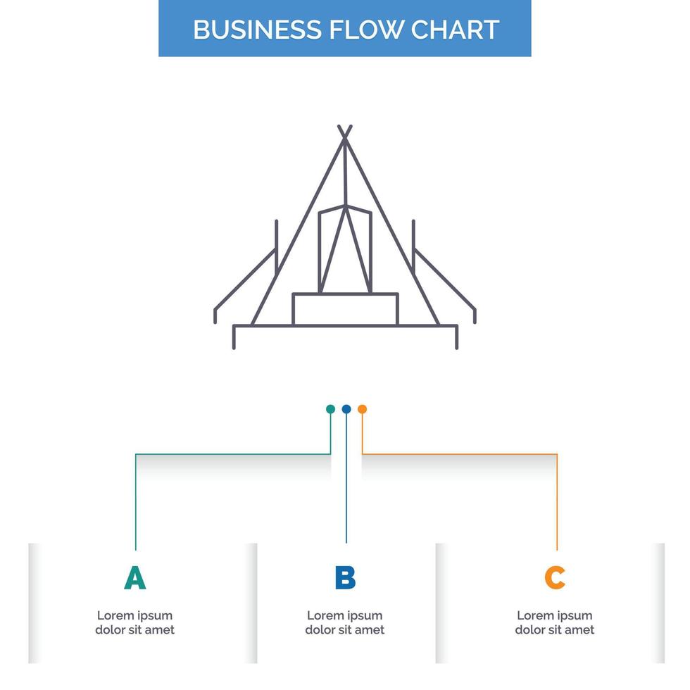 tent. camping. camp. campsite. outdoor Business Flow Chart Design with 3 Steps. Line Icon For Presentation Background Template Place for text vector