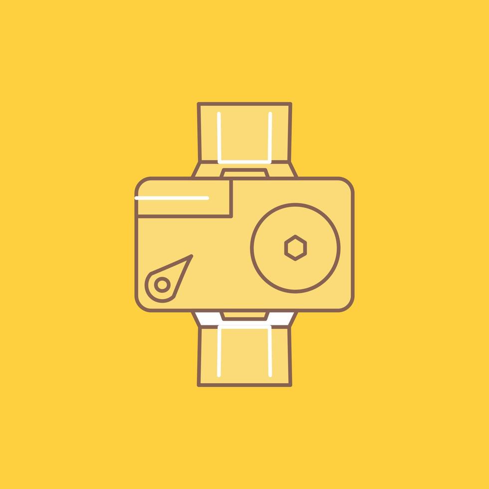 camera. action. digital. video. photo Flat Line Filled Icon. Beautiful Logo button over yellow background for UI and UX. website or mobile application vector