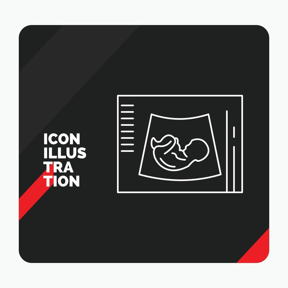 fondo de presentación creativa rojo y negro para maternidad. el embarazo. sonograma bebé. icono de línea de ultrasonido vector