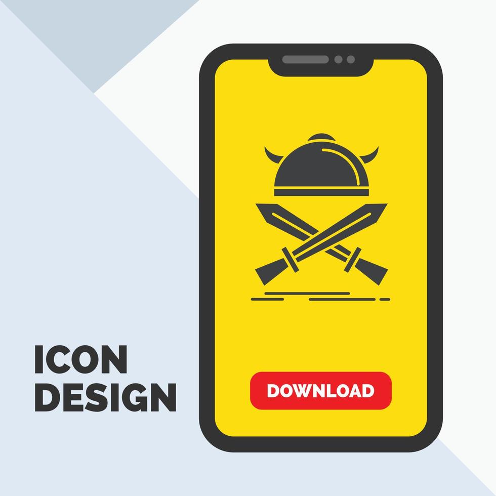 battle. emblem. viking. warrior. swords Glyph Icon in Mobile for Download Page. Yellow Background vector