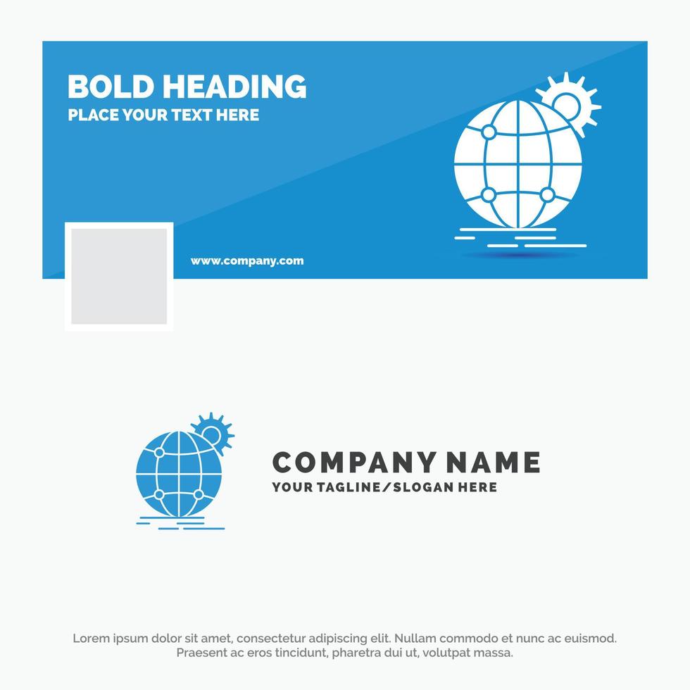 Blue Business Logo Template for international. business. globe. world wide. gear. Facebook Timeline Banner Design. vector web banner background illustration