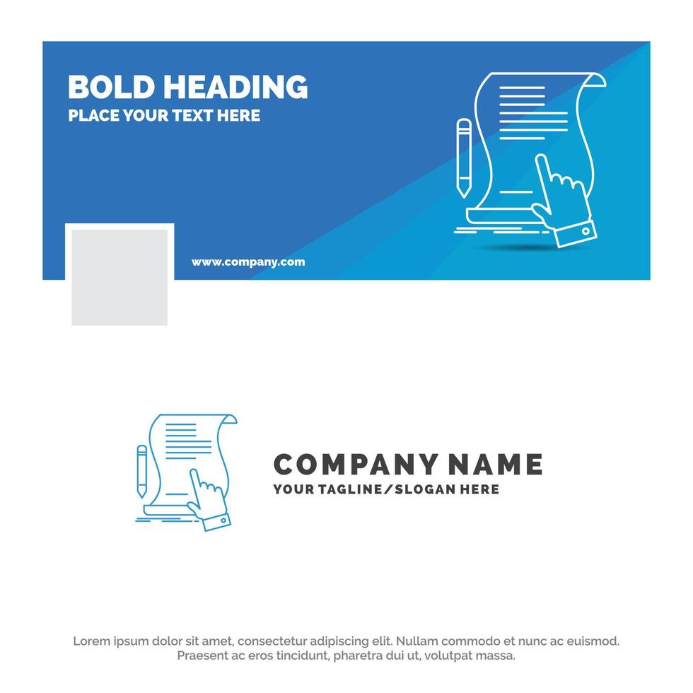 Blue Business Logo Template for contract. document. paper. sign. agreement. application. Facebook Timeline Banner Design. vector web banner background illustration