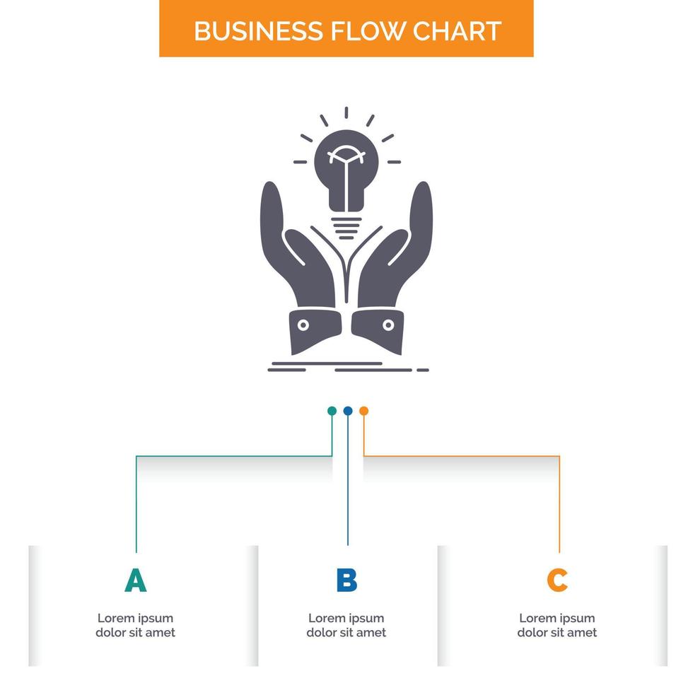 ocurrencia. ideas creativo. Cuota. diseño de diagrama de flujo de negocios de manos con 3 pasos. icono de glifo para el lugar de plantilla de fondo de presentación para texto. vector