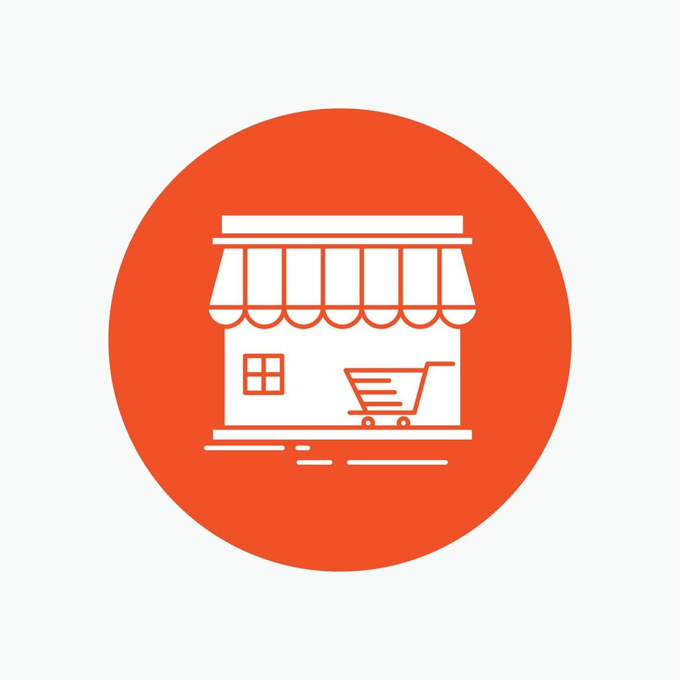 shop. store. market. building. shopping White Glyph Icon in Circle. Vector Button illustration