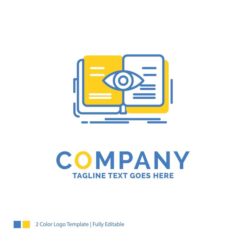 knowledge. book. eye. view. growth Blue Yellow Business Logo template. Creative Design Template Place for Tagline. vector