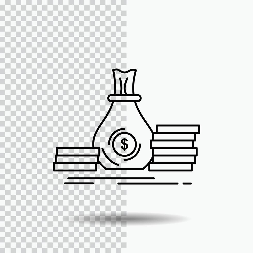 Accumulation. bag. investment. loan. money Line Icon on Transparent Background. Black Icon Vector Illustration