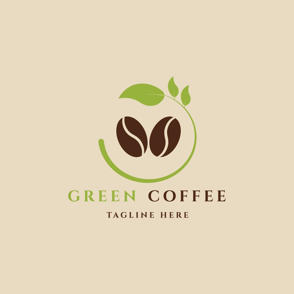 green coffee vintage logo  with leaf  vector illustration design