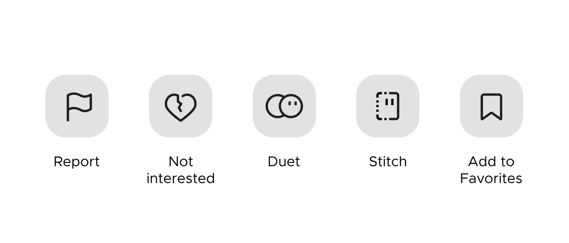 Report, not interested, duet, stitch, and add to favorites. Icon set of  social media interface 13042572 Vector Art at Vecteezy