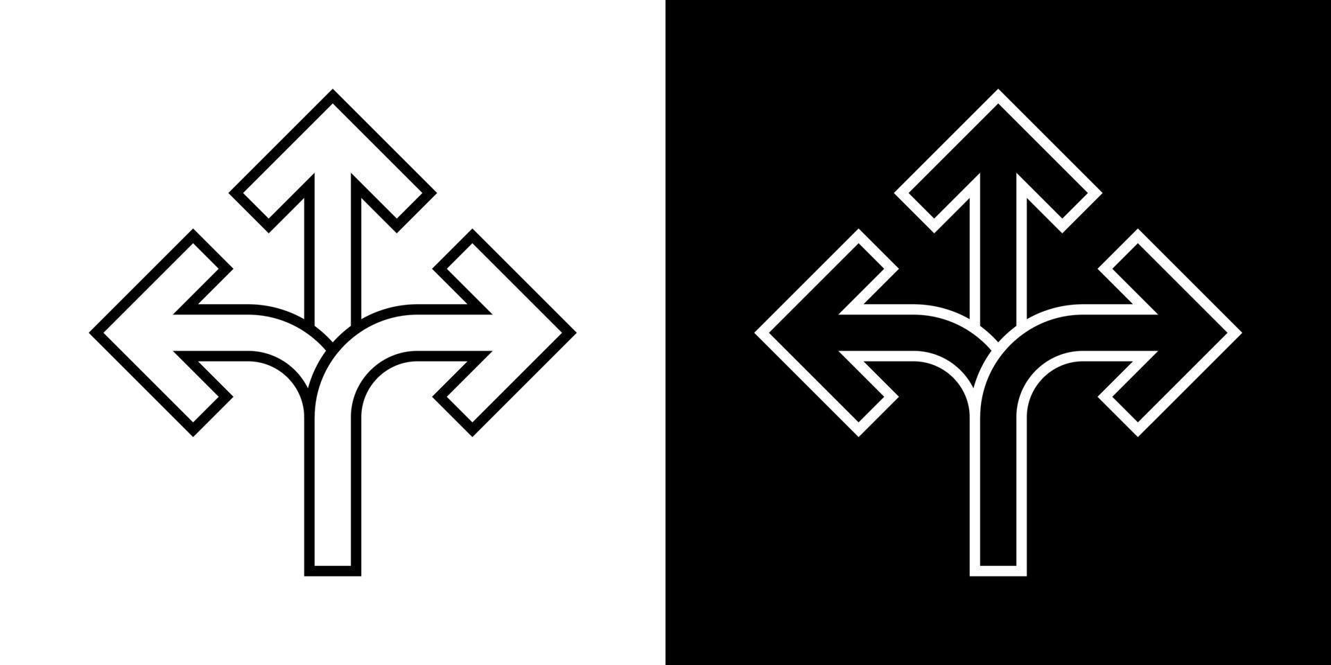 Three-way direction arrow icon vector in line concept