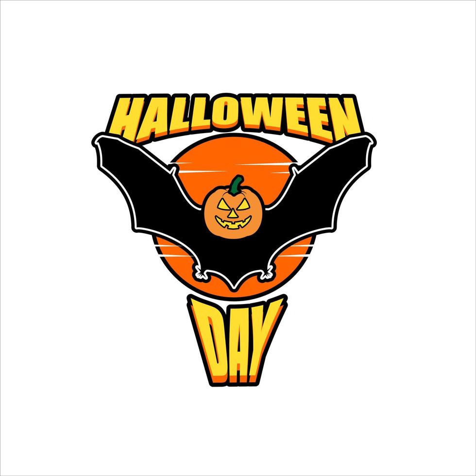 halloween day with pumpkins head bat illustration vector