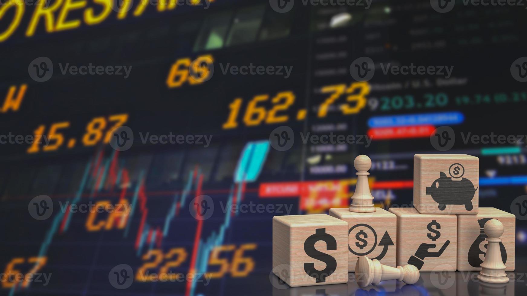 The chess and business icon on wood cube  3d rendering photo