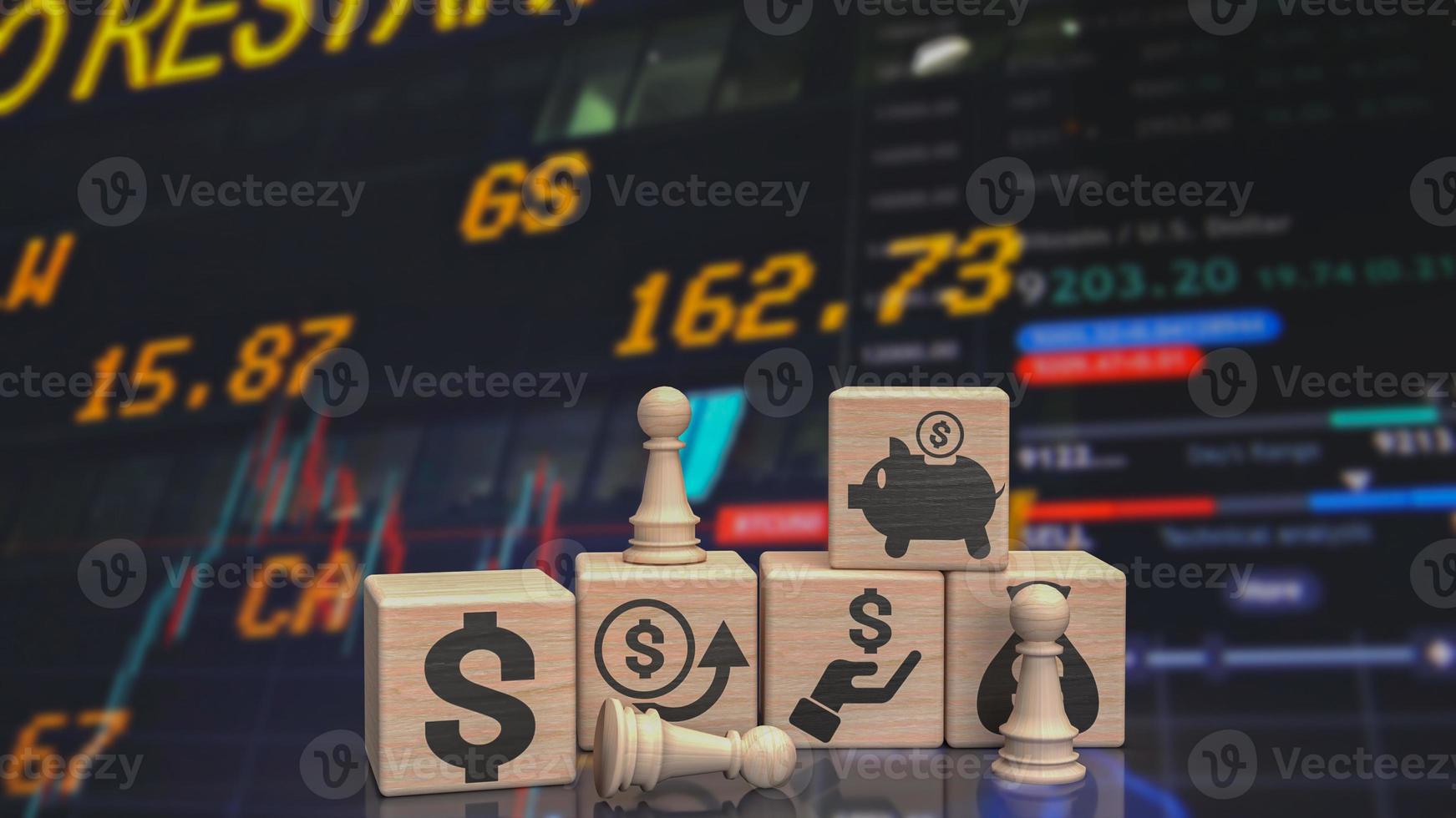 The chess and business icon on wood cube  3d rendering photo