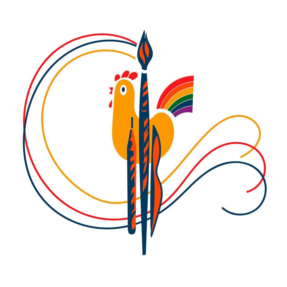 Rooster tail rainbow. Tools of the artist in the form of a logo vector