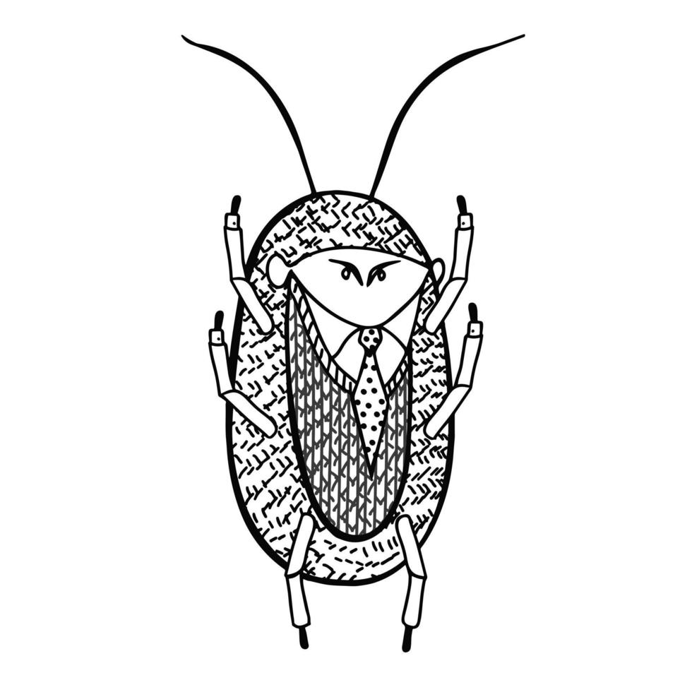 A cockroach in a representative suit gives up, raising its paws up vector