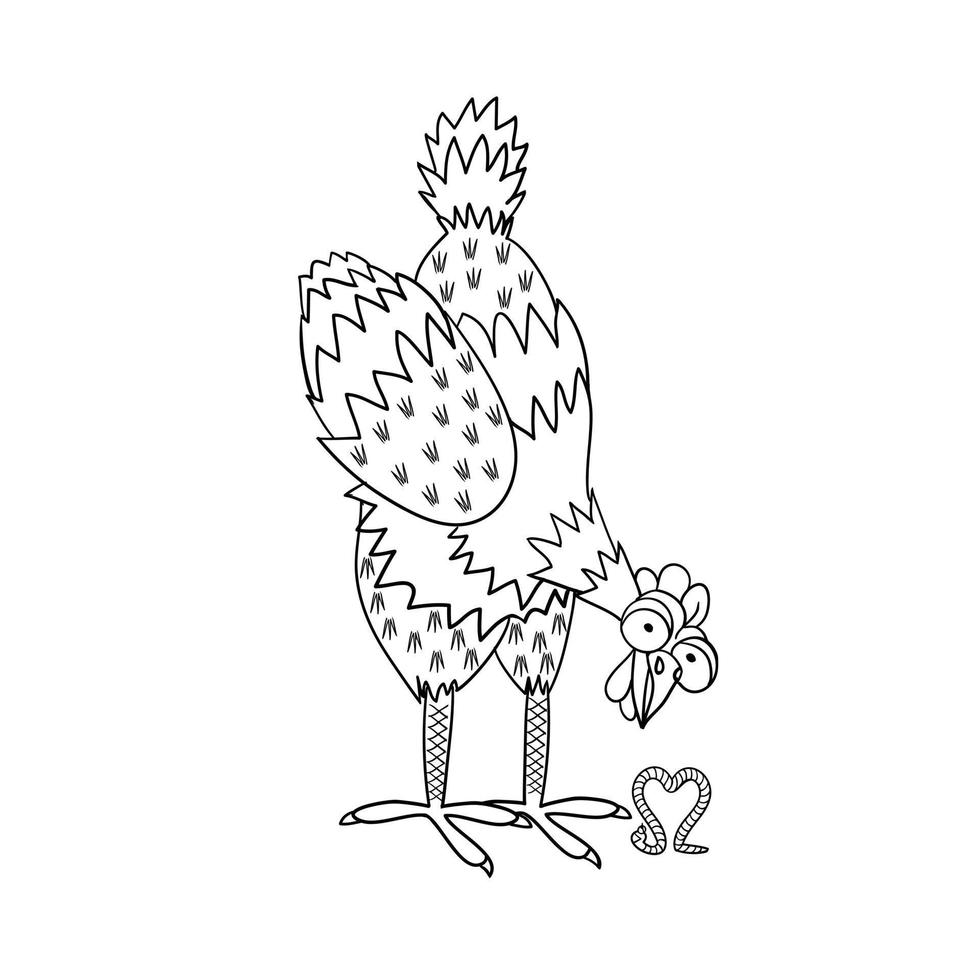 Chicken with worm vector