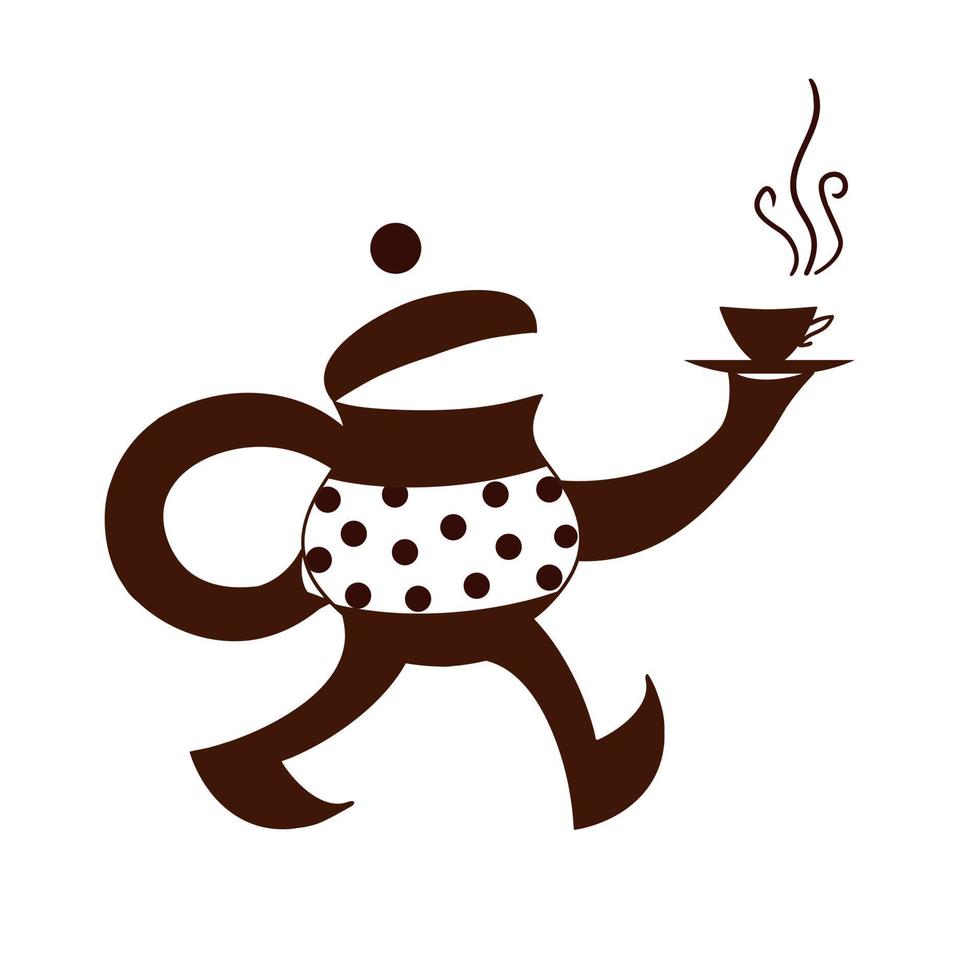 Teapot in the role of a waiter. vector