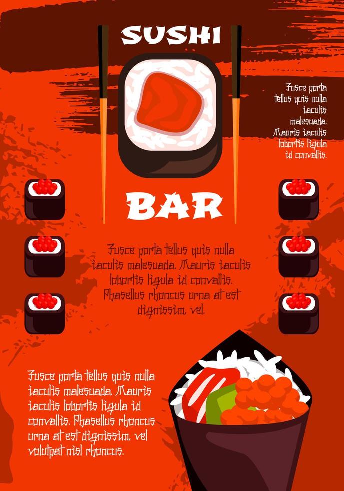 Sushi bar poster template, japanese cuisine design vector