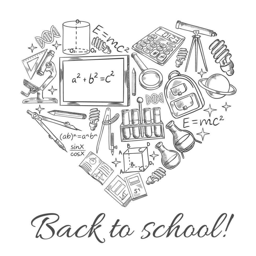 Back to School vector sketch heart poster