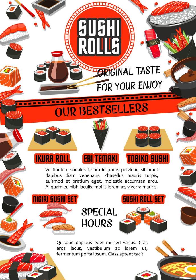Sushi menu banner of japanese food restaurant vector