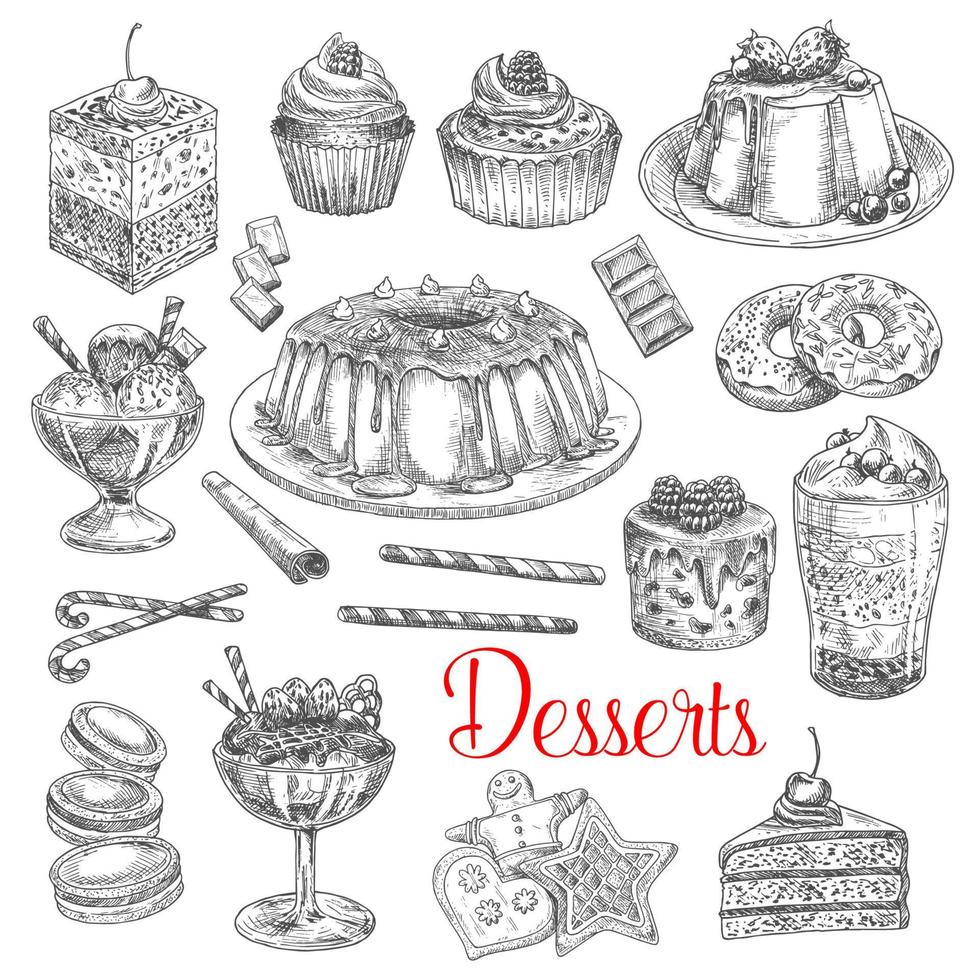 iconos de dibujo vectorial de galletas de postre y pasteles vector