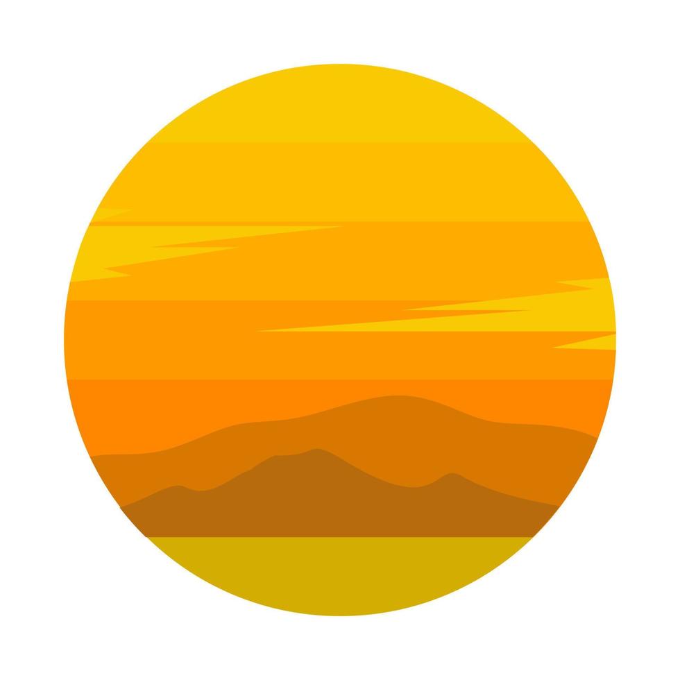 logotipo de sol amarillo simple y silueta de montaña vector