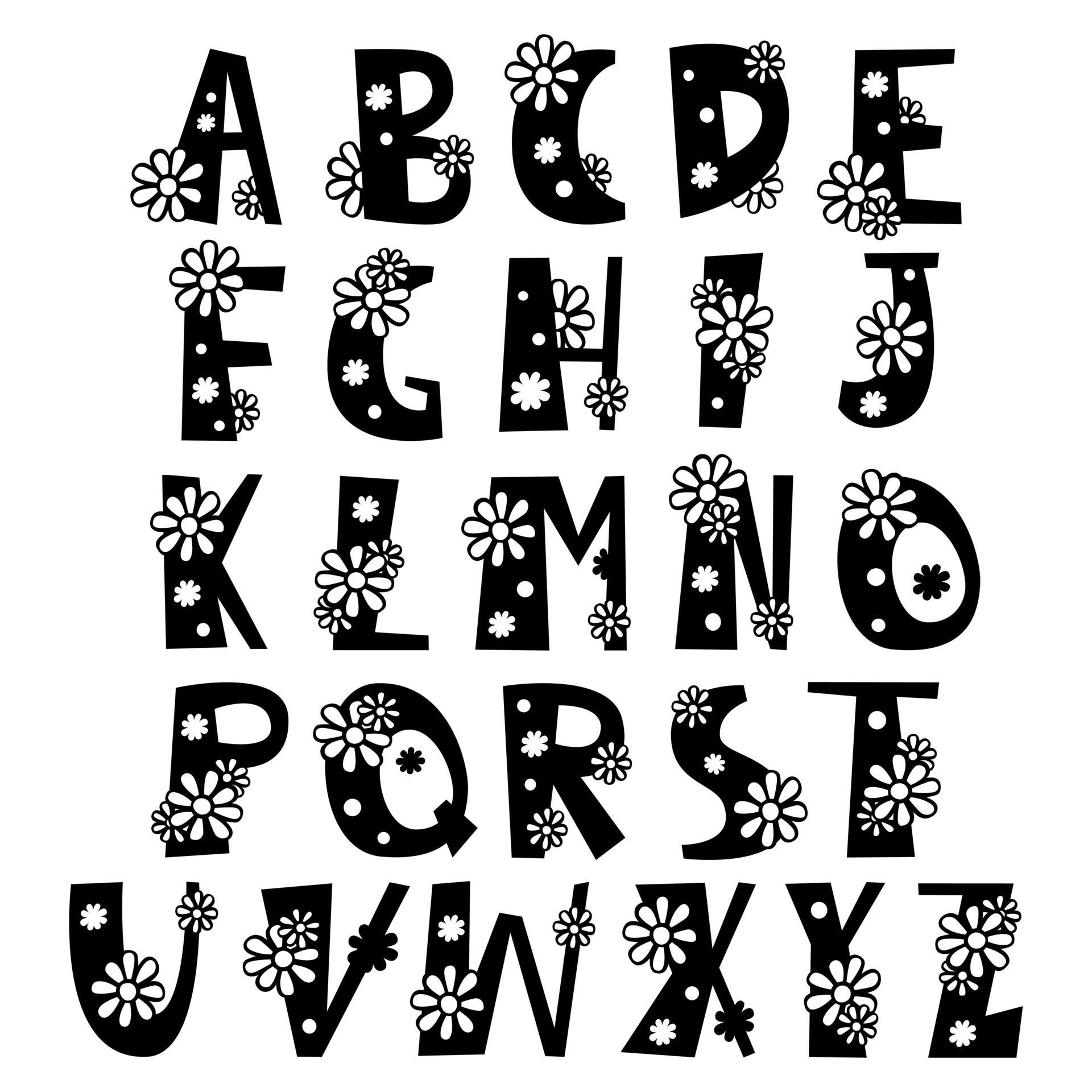 Cute Decorative Font Daisy Alphabet theme sweet Flower. 13042974 ...