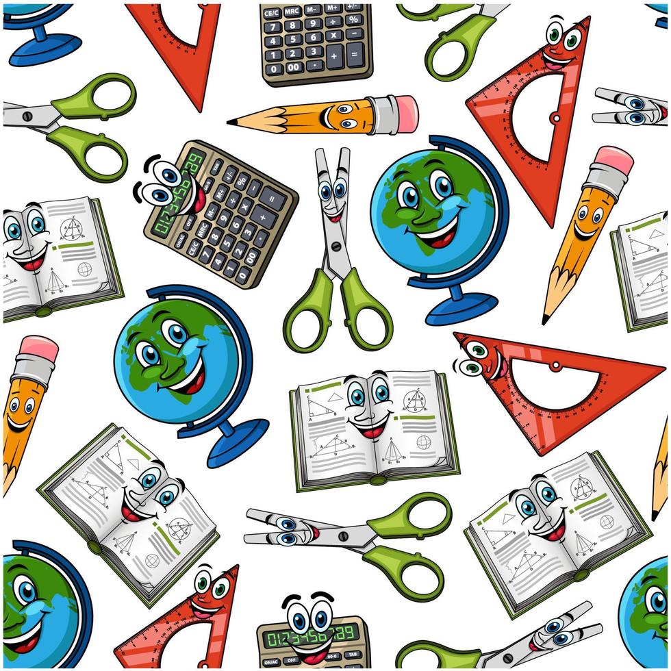 School supplies cartoon vector seamless pattern