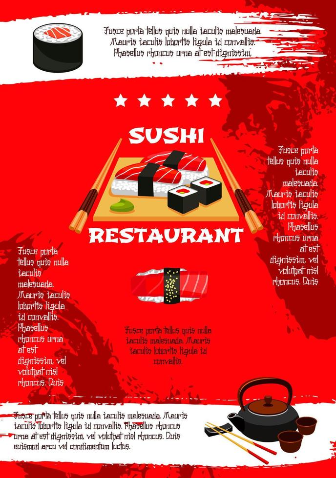 cartel de vector para restaurante de sushi japonés