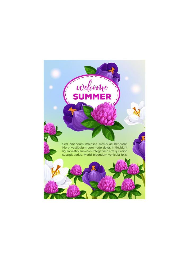 Summertime greeting card of vector summer flowers