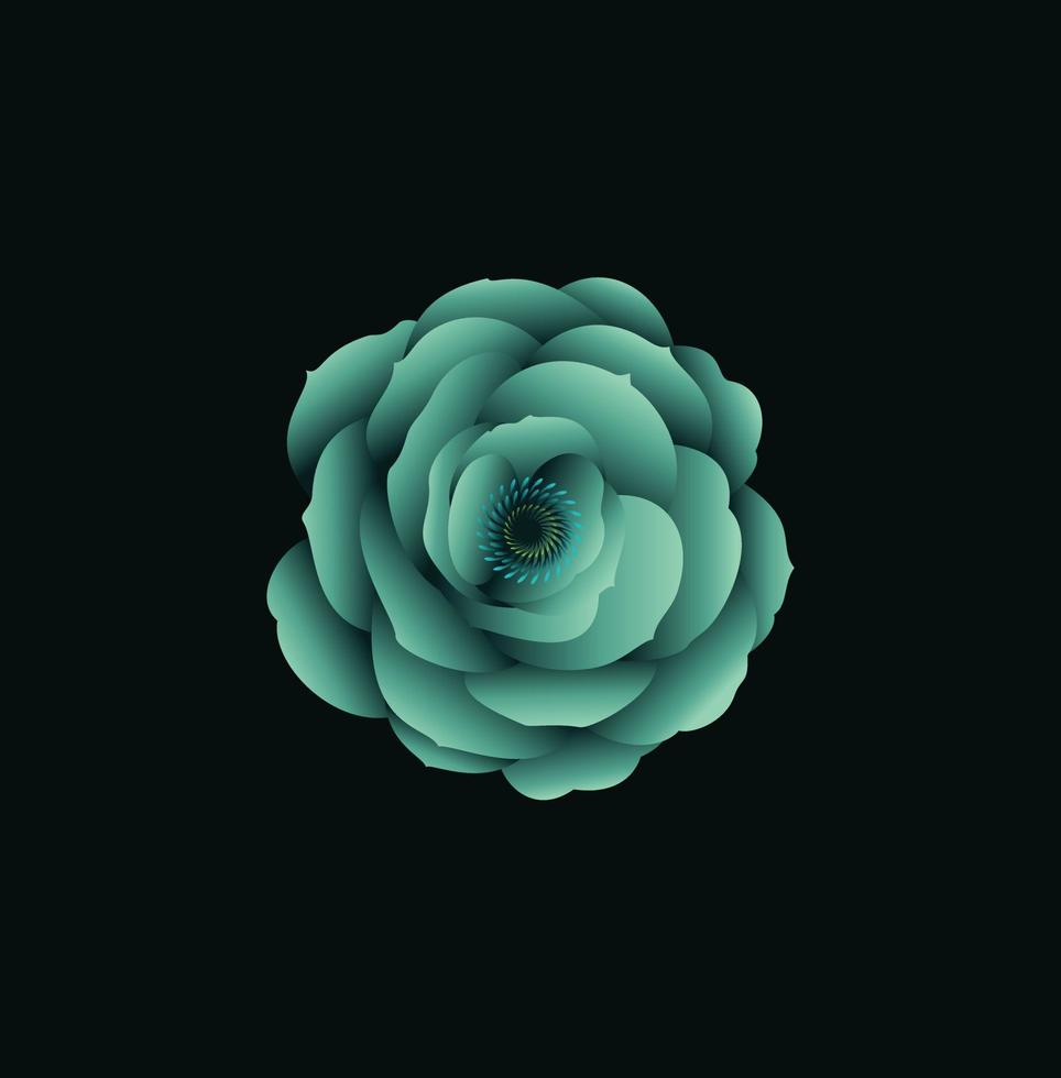 Amazing unusual gradient color rose in frozen illustration isolated on black background. vector