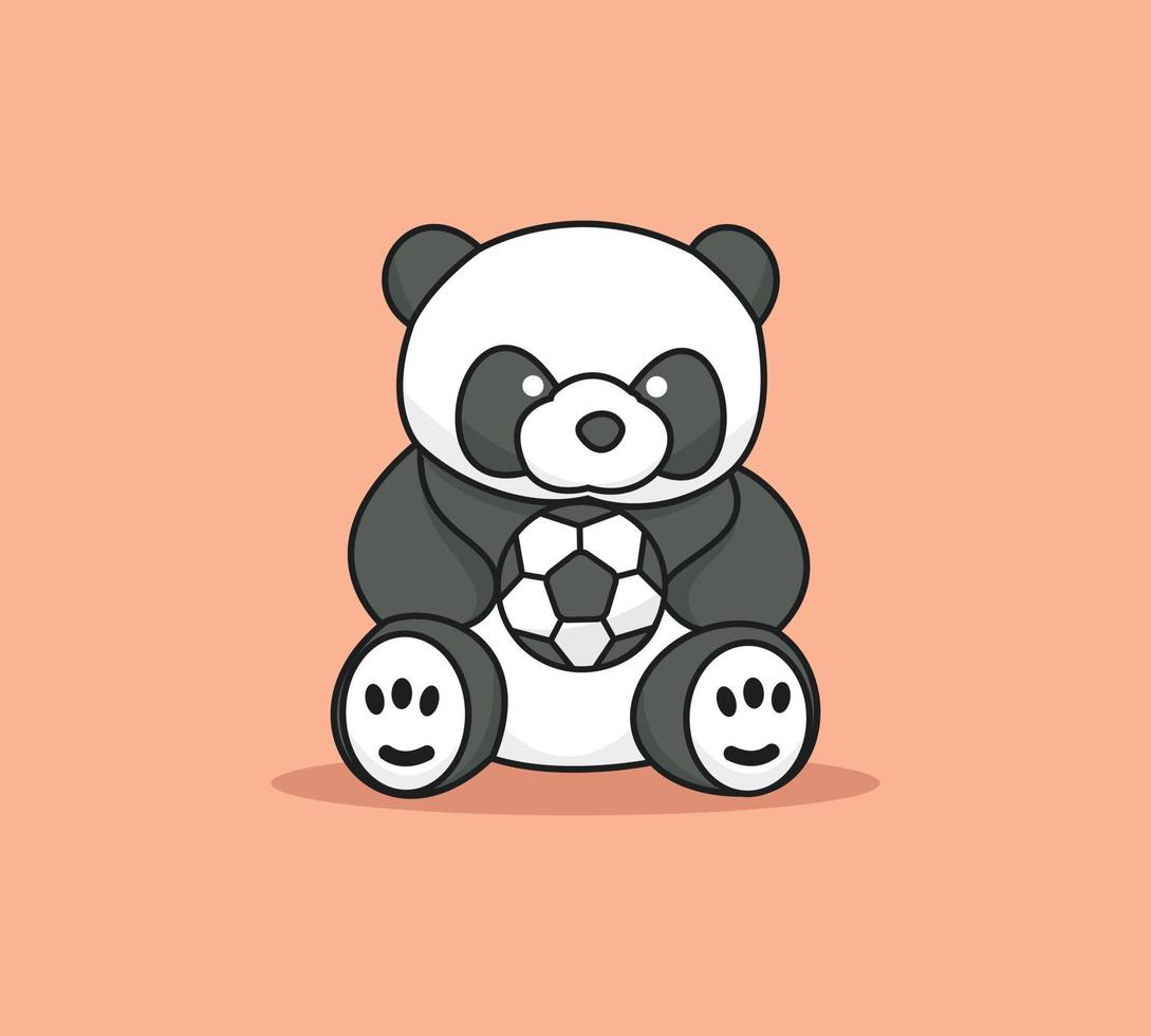lindo oso jugando con la ilustración vectorial de dibujos animados de fútbol. diseño de icono de estilo de dibujos animados plana. vector