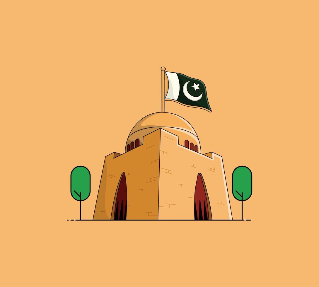 ilustración vectorial de mazar y quaid. bandera nacional de pakistán. mausoleo quaid e azam, quaid e azam mizar y tumba. vector