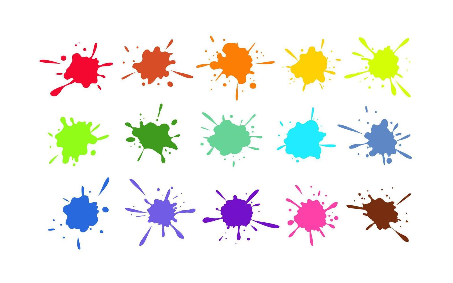 Set of Colorful Realistic Blots, Splashes With Scattered Drops. Various Dynamic Sprinkle Shapes vector