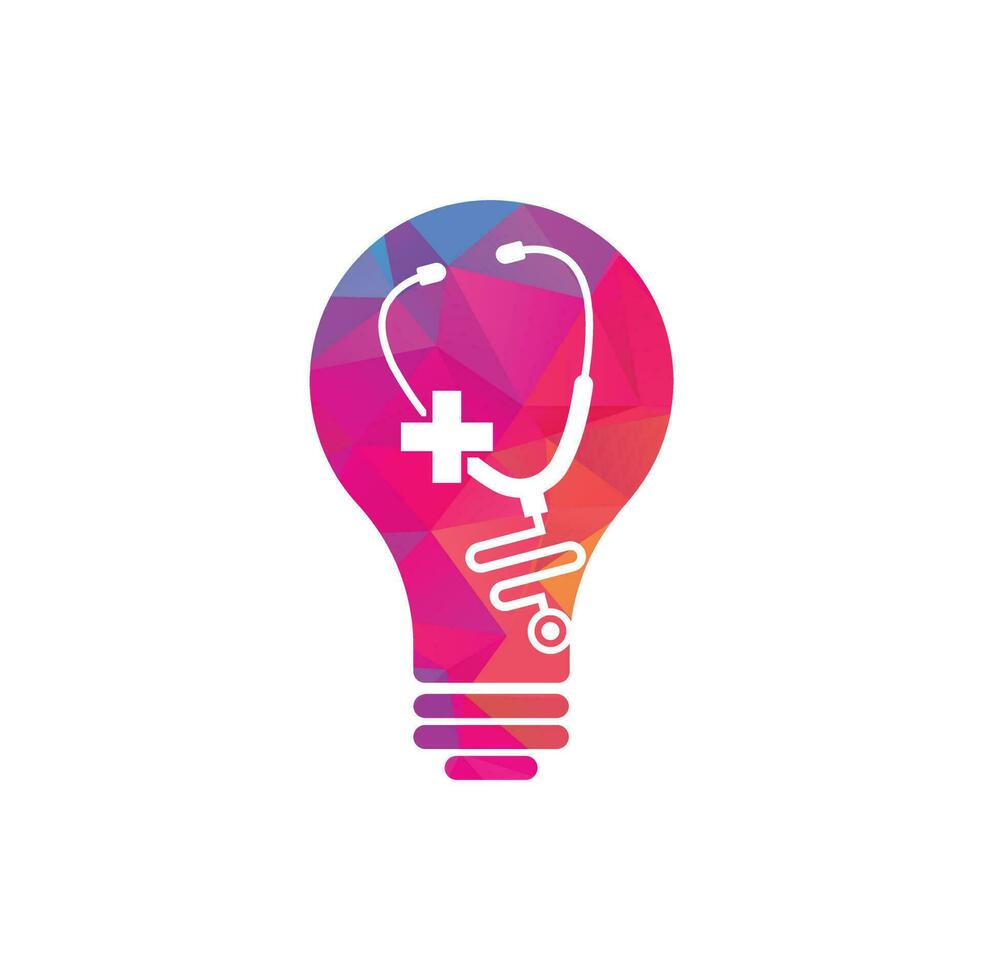 Stethoscope cross bulb shape logo design. Medical health vector health logo with cross and stethoscope icon symbol.