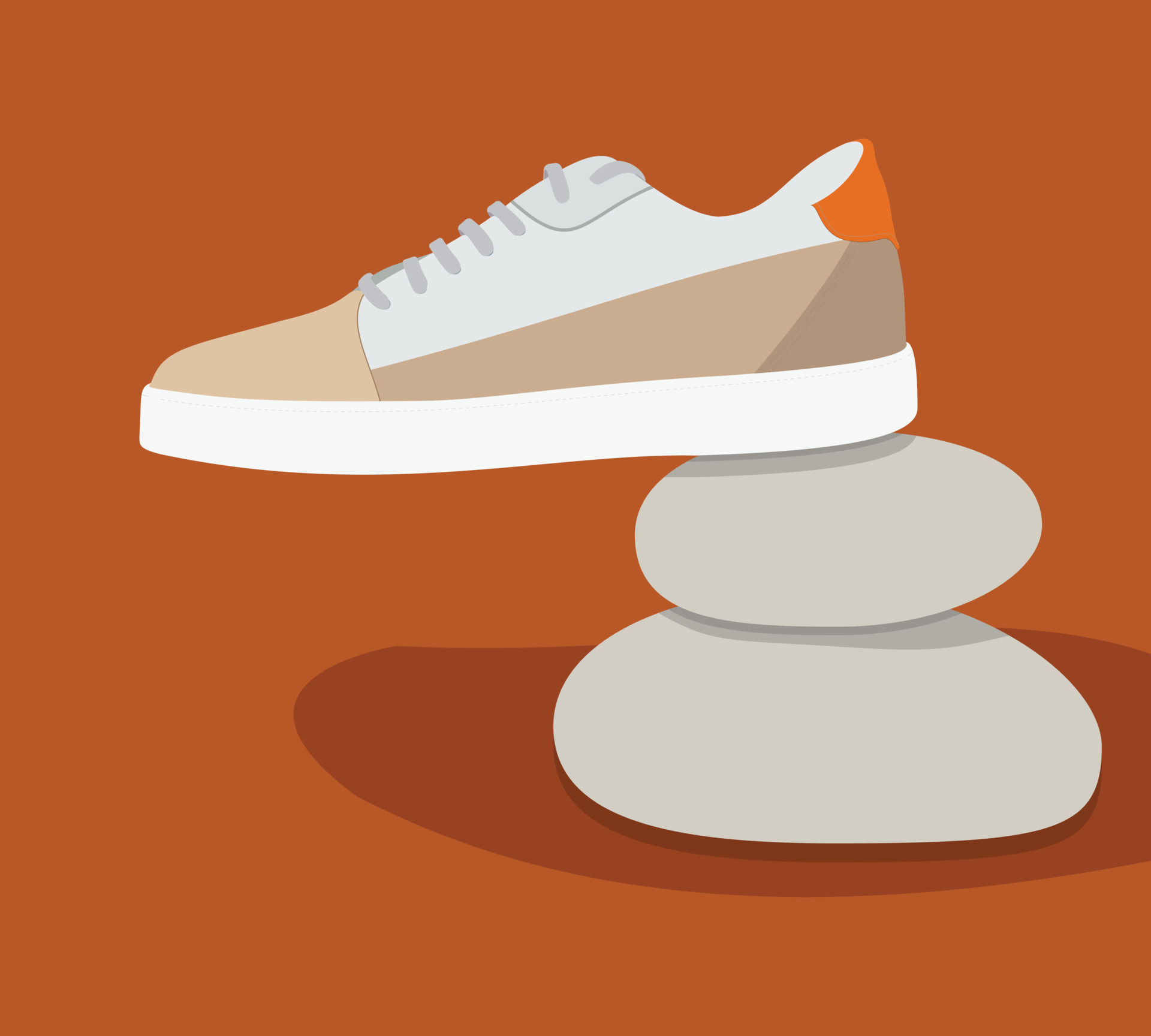 Shoe on stones vector design isolated on orange background. Shoe logo