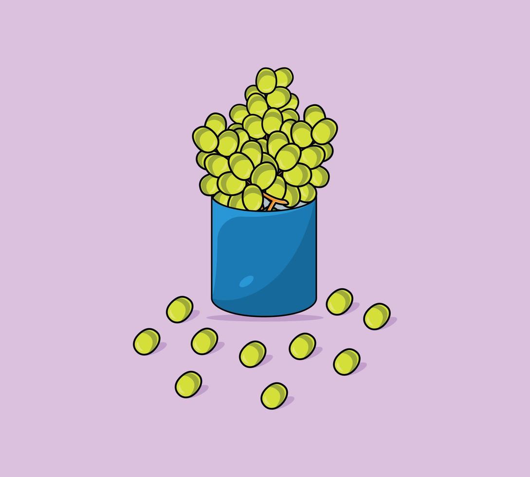 Purple grapes vector illustration. A bunch of grapes fruit. Beautiful grapes with green leaf design.
